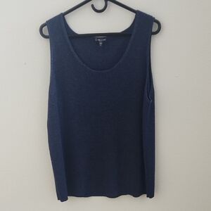 Eileen Fisher Navy Knit Ribbed Wool Top